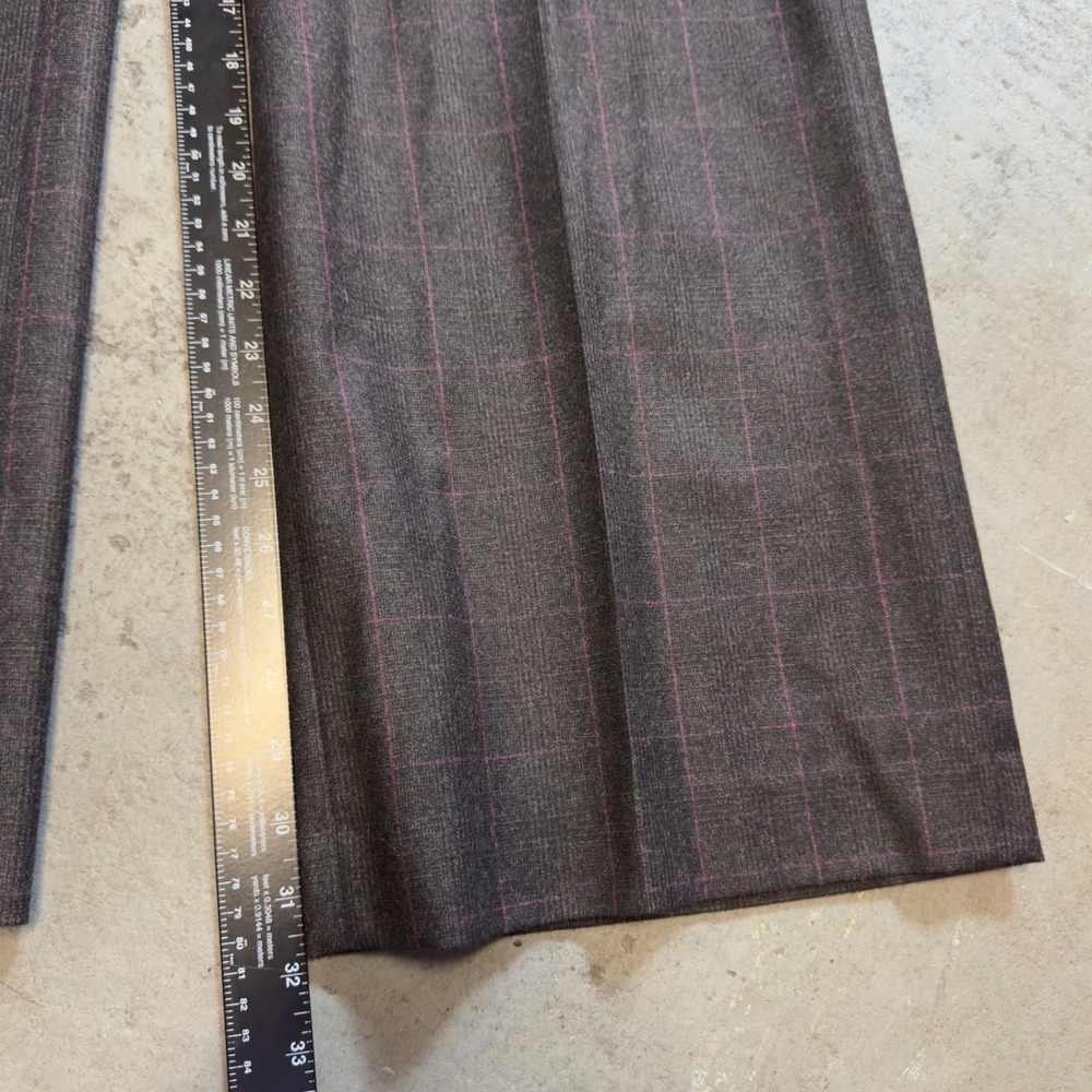 Banana Republic Martin Wool Trousers Brown Purple Windowpane Wide Leg Pants 10 - Picture 9 of 11